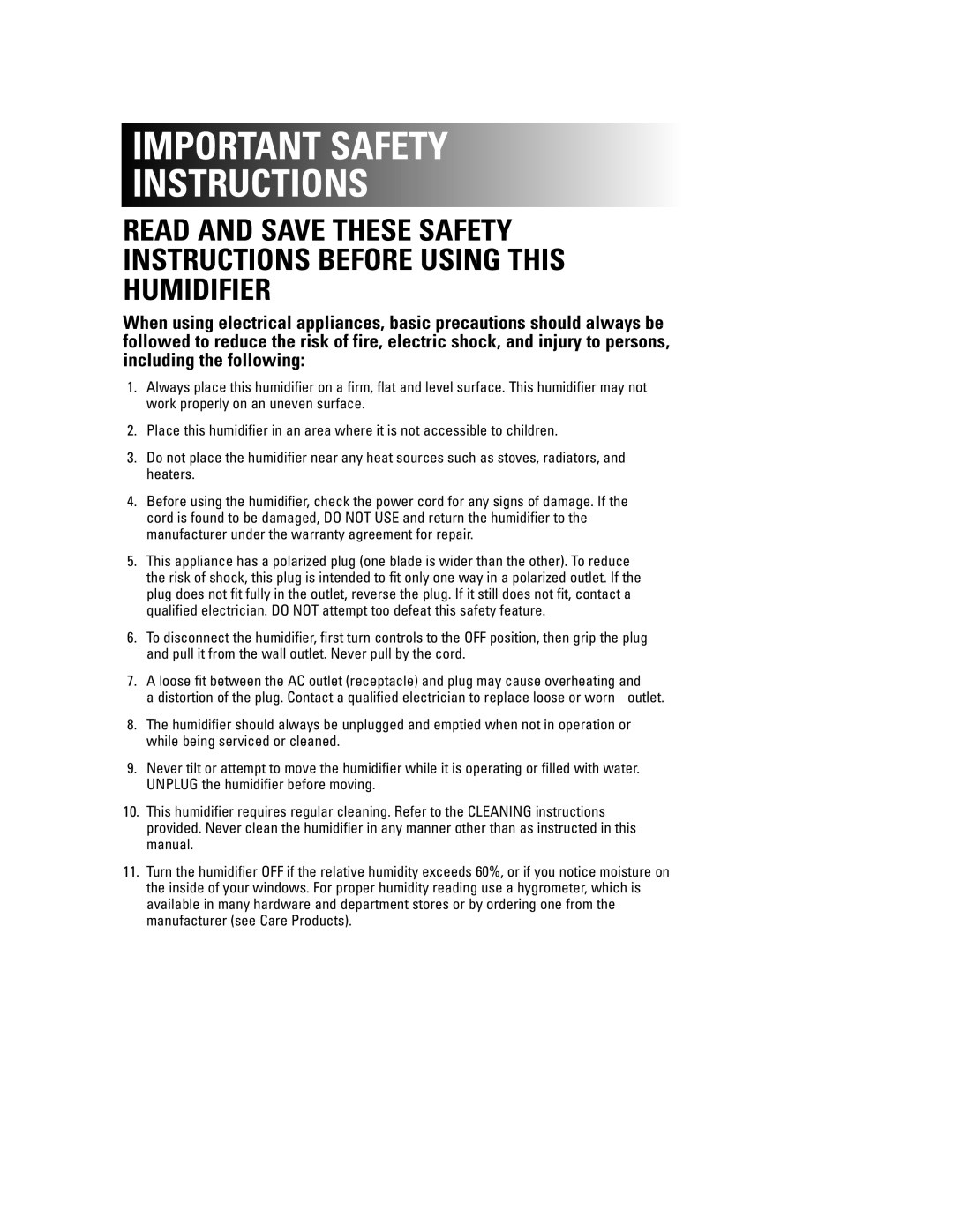 Duracraft DH-890 owner manual Important Safety Instructions 