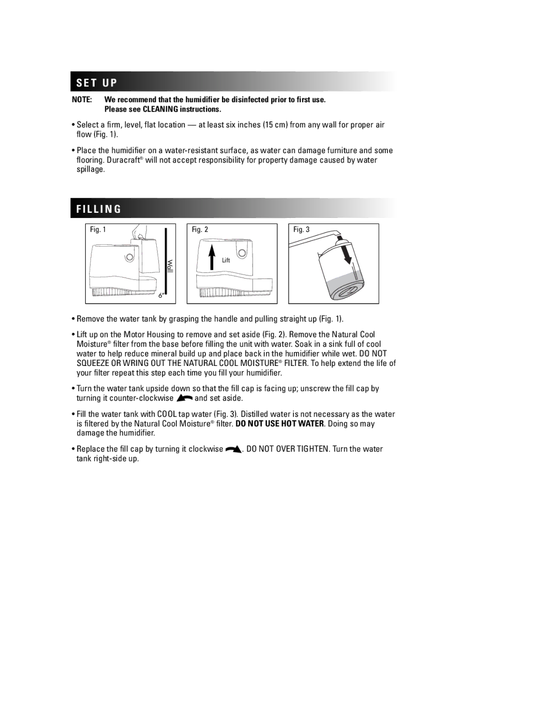 Duracraft DH-890 owner manual T U P 