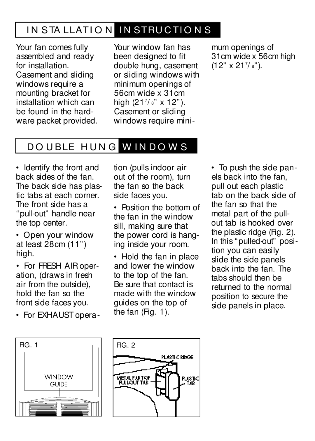 Duracraft DW-627 owner manual S Ta L L At I O N I N S T R U C T I O N S, U B L E H U N G W I N D O W S 