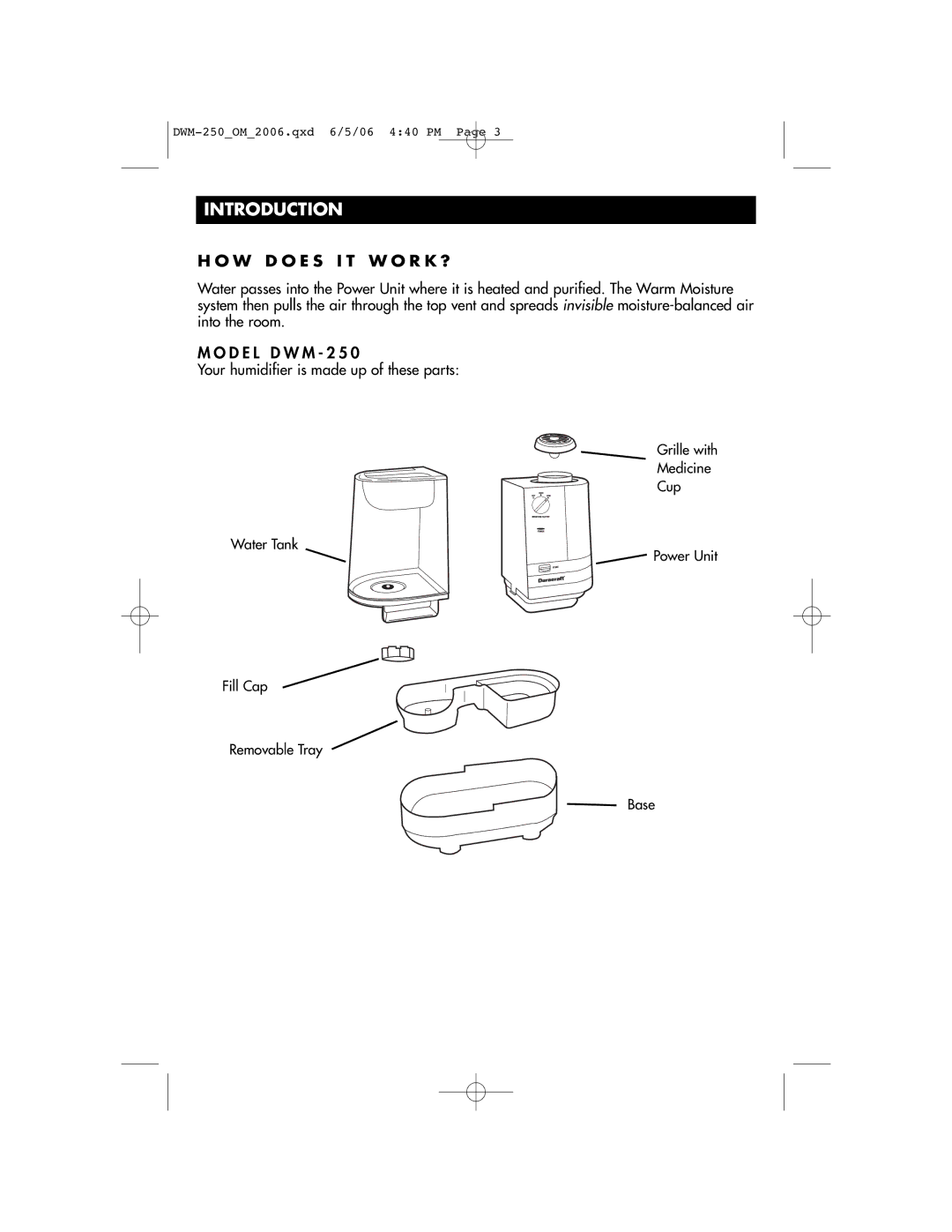 Duracraft DWM-250 owner manual Introduction, W D O E S I T W O R K ? 