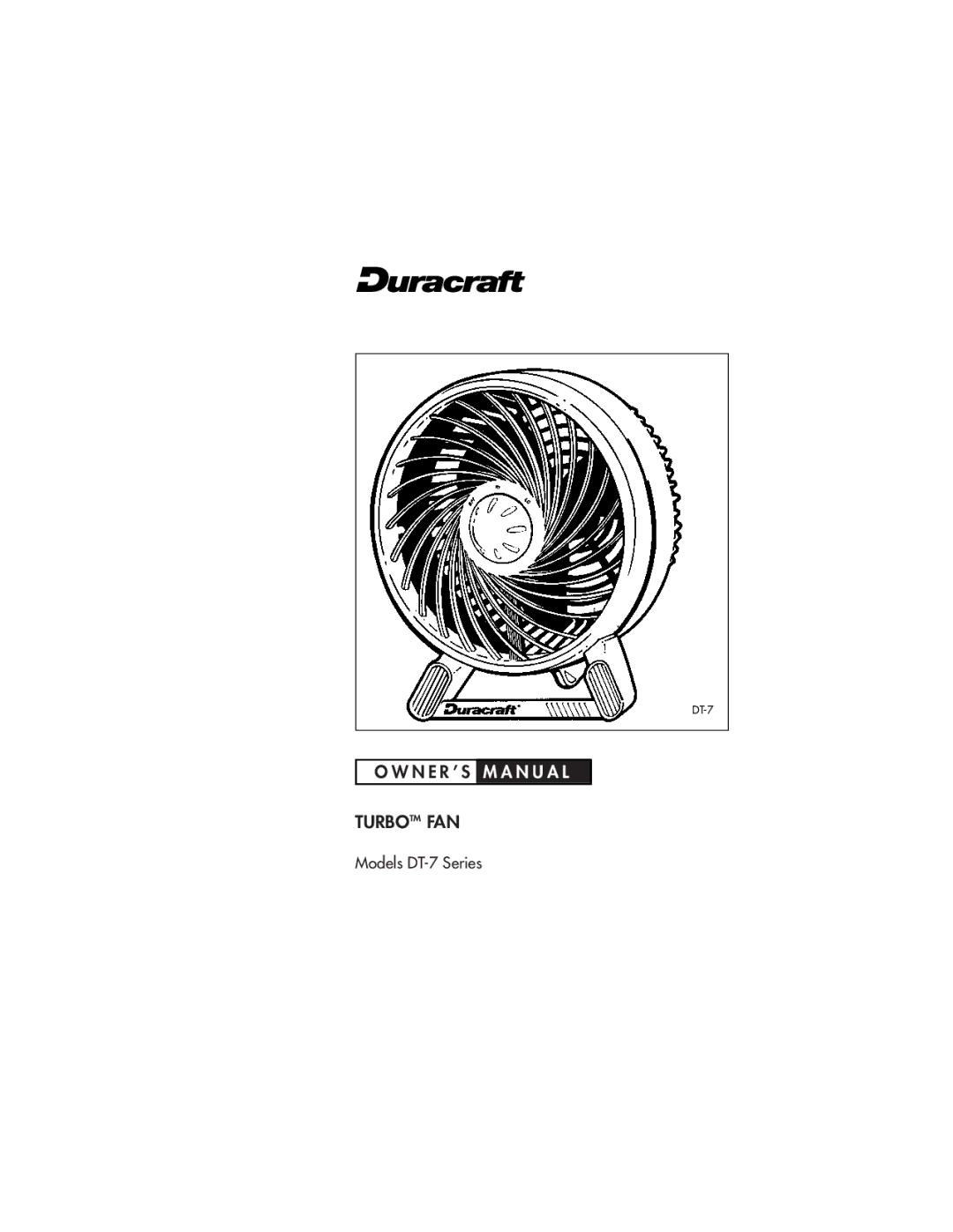 Duracraft pmnDT-7 Series owner manual Turbotm FAN 