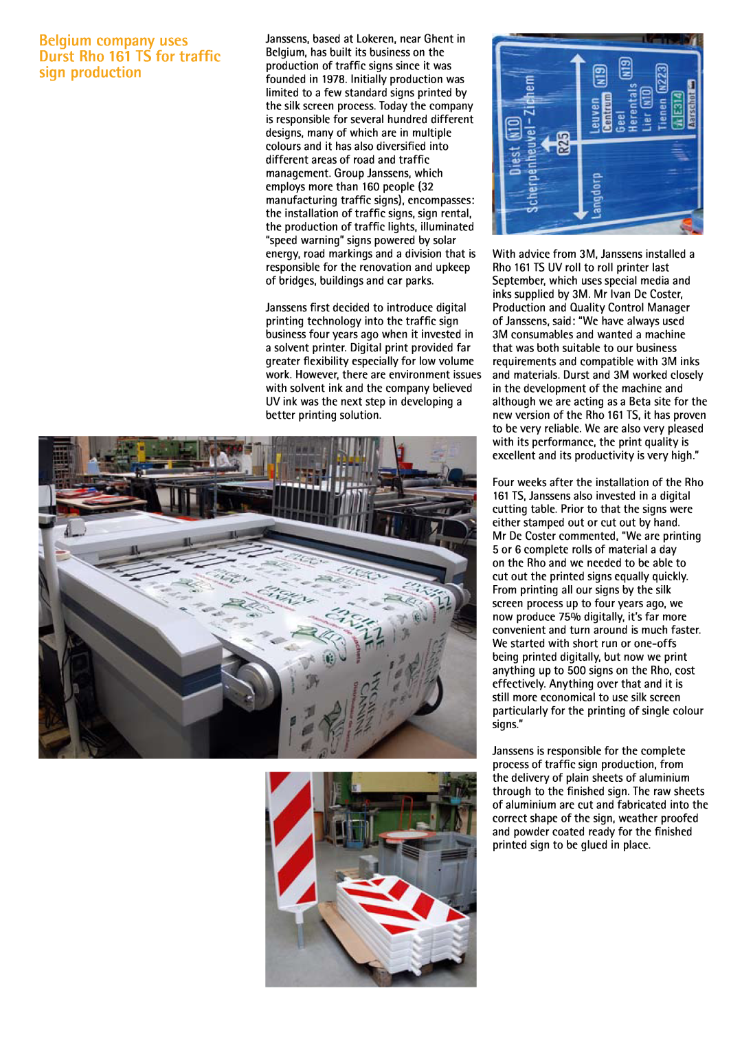 Durst warranty Belgium company uses Durst Rho 161 TS for traffic sign production 