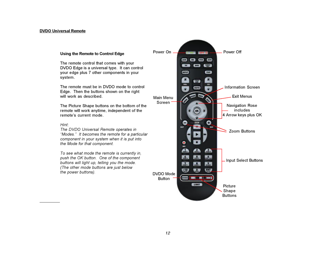 DVDO setup guide Dvdo Universal Remote Using the Remote to Control Edge 