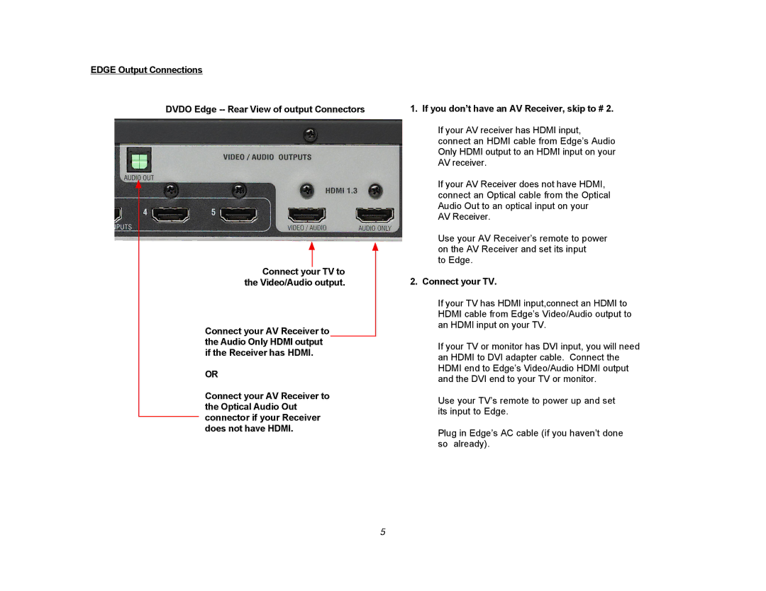 DVDO Edge setup guide Connect your TV 