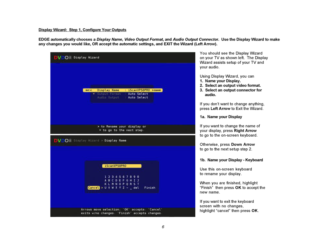 DVDO Edge setup guide 1a. Name your Display, 1b. Name your Display Keyboard 