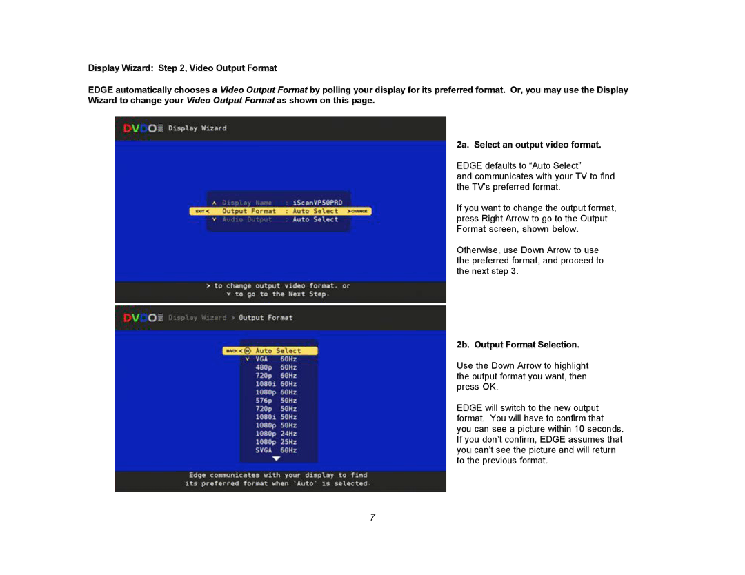 DVDO Edge setup guide 2b. Output Format Selection 