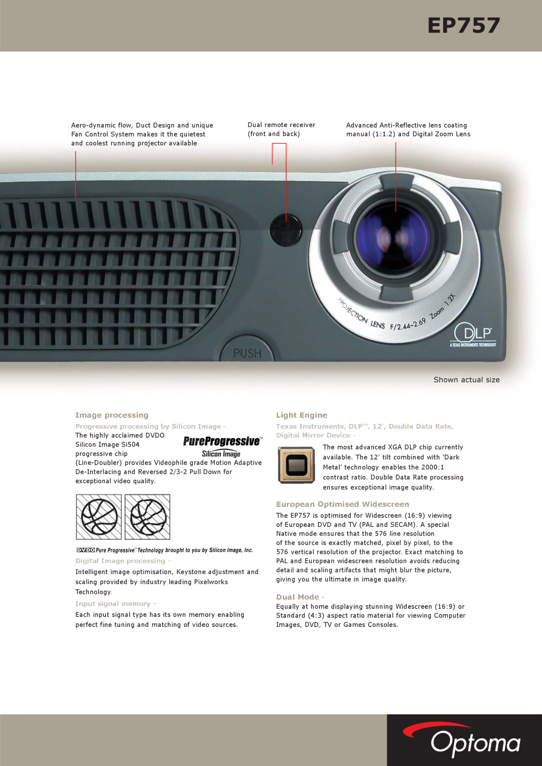 DVDO EP757 manual Image processing, Light Engine, European Optimised Widescreen, Dual Mode 