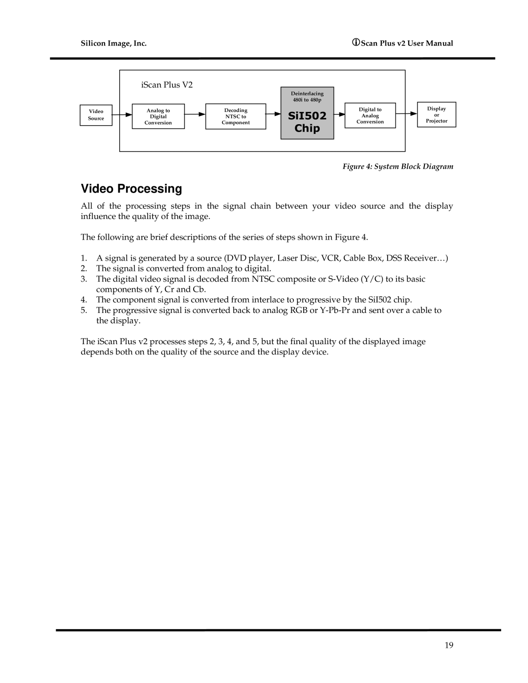 DVDO iScanPlus V2 manual Video Processing, iScan Plus 