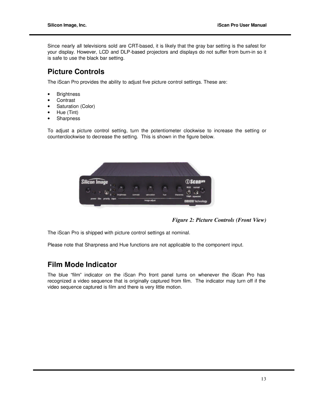 DVDO Progressive Scan Display Interface user manual Picture Controls, Film Mode Indicator 