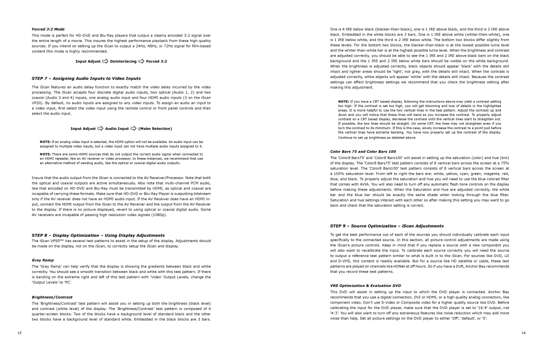 DVDO VP50 owner manual Assigning Audio Inputs to Video Inputs, Display Optimization Using Display Adjustments 