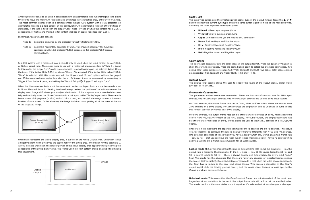 DVDO VP50 owner manual Sync Type, Output Level, Framerate Conversion 