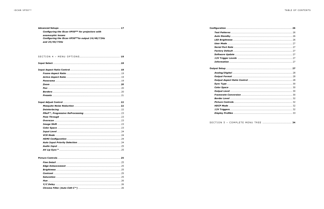 DVDO VP50 owner manual Advanced Setups, Input Adjust Control, Picture Controls, Configuration, Output Setup 