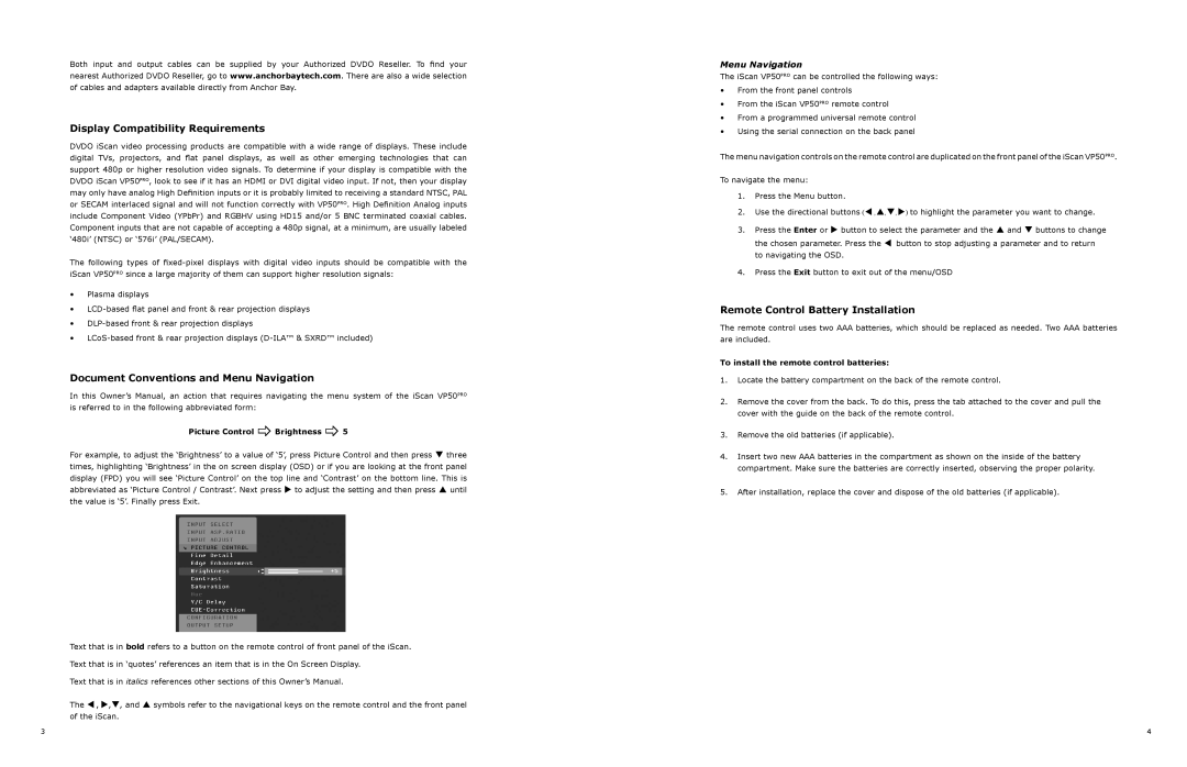 DVDO VP50 owner manual Display Compatibility Requirements, Document Conventions and Menu Navigation 