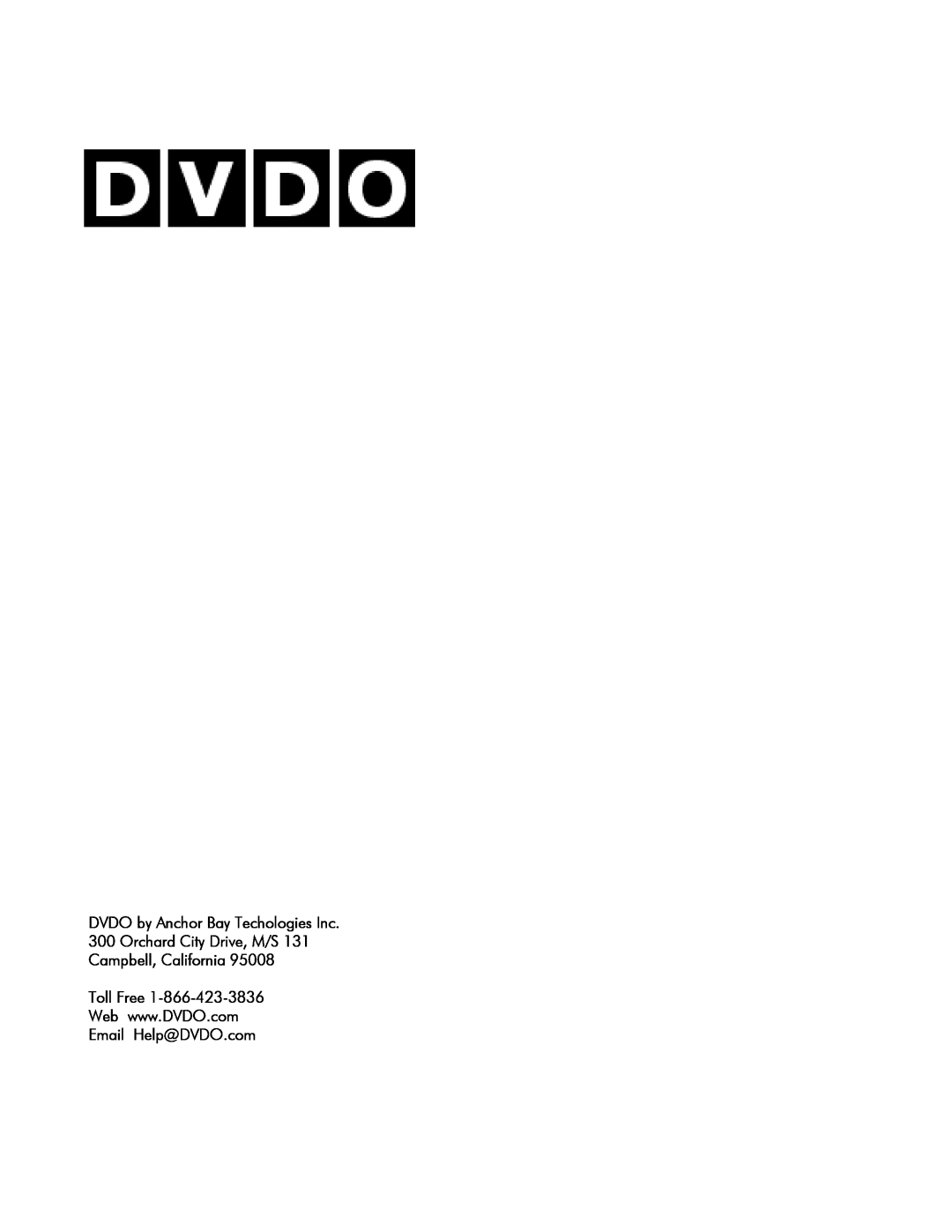 DVDO VS4 manual Toll Free, Email Help@DVDO.com 