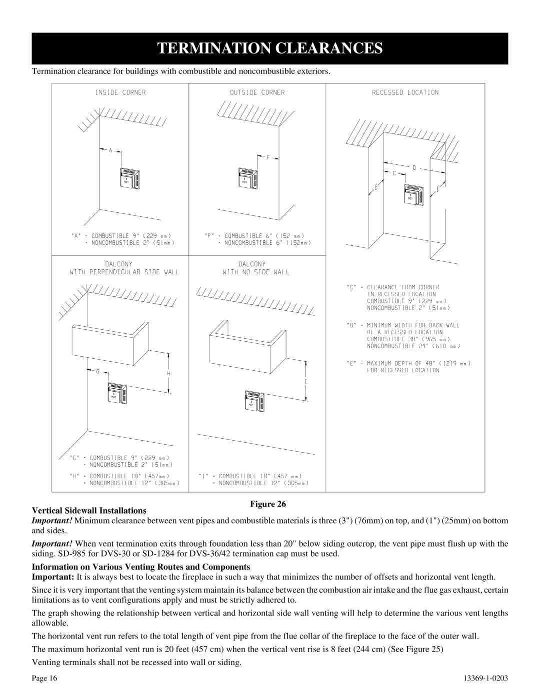 DVS 30-2 Termination Clearances, Vertical Sidewall Installations, Information on Various Venting Routes and Components 