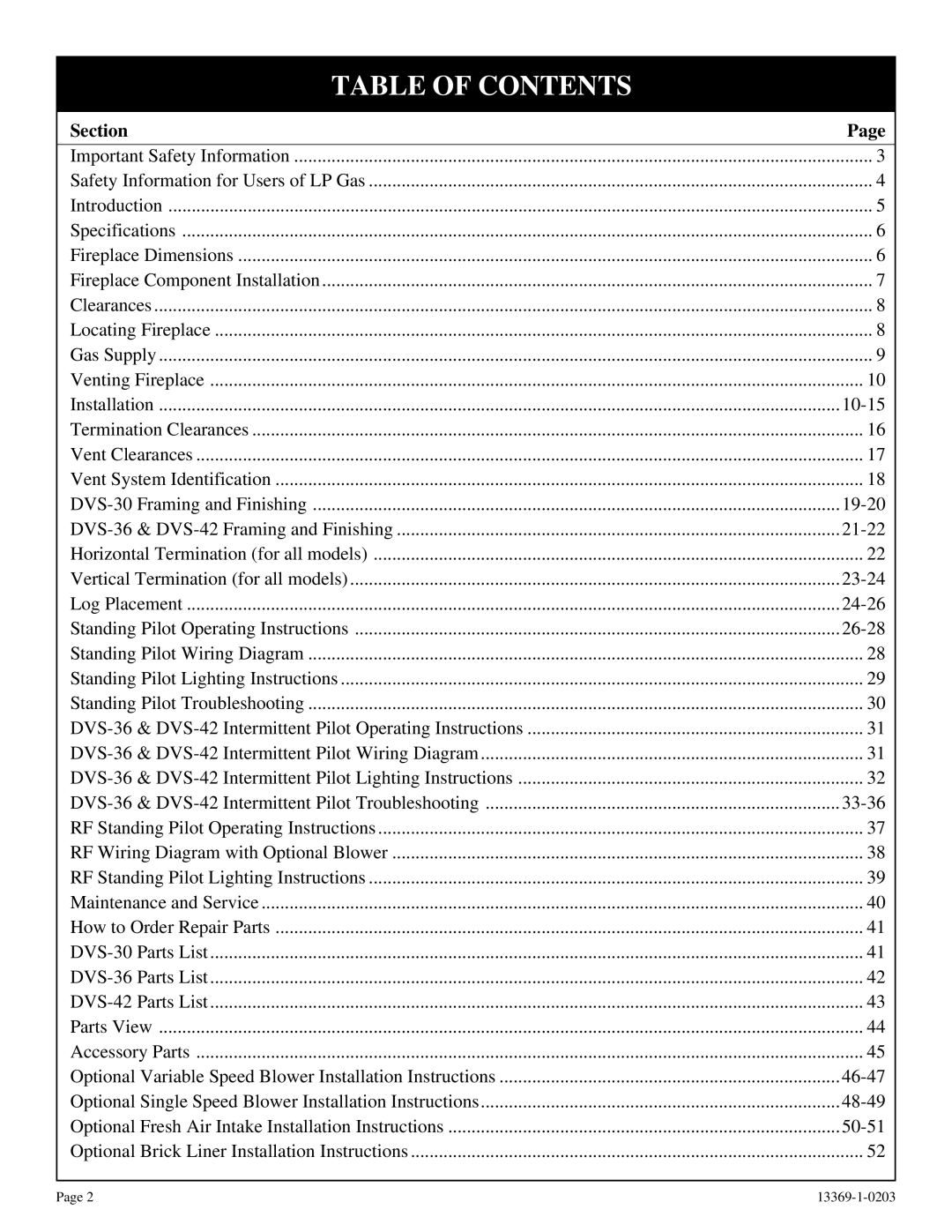 DVS 30-2 installation instructions Table of Contents 