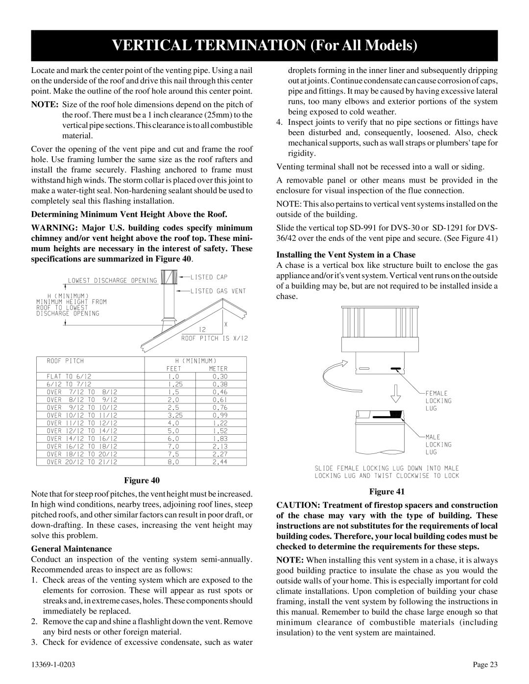 DVS 30-2 installation instructions Vertical Termination For All Models, Installing the Vent System in a Chase 