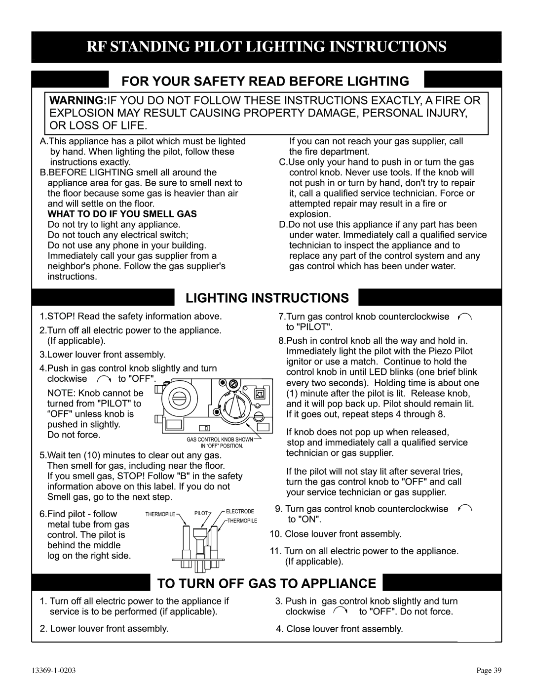 DVS 30-2 installation instructions RF Standing Pilot Lighting Instructions 