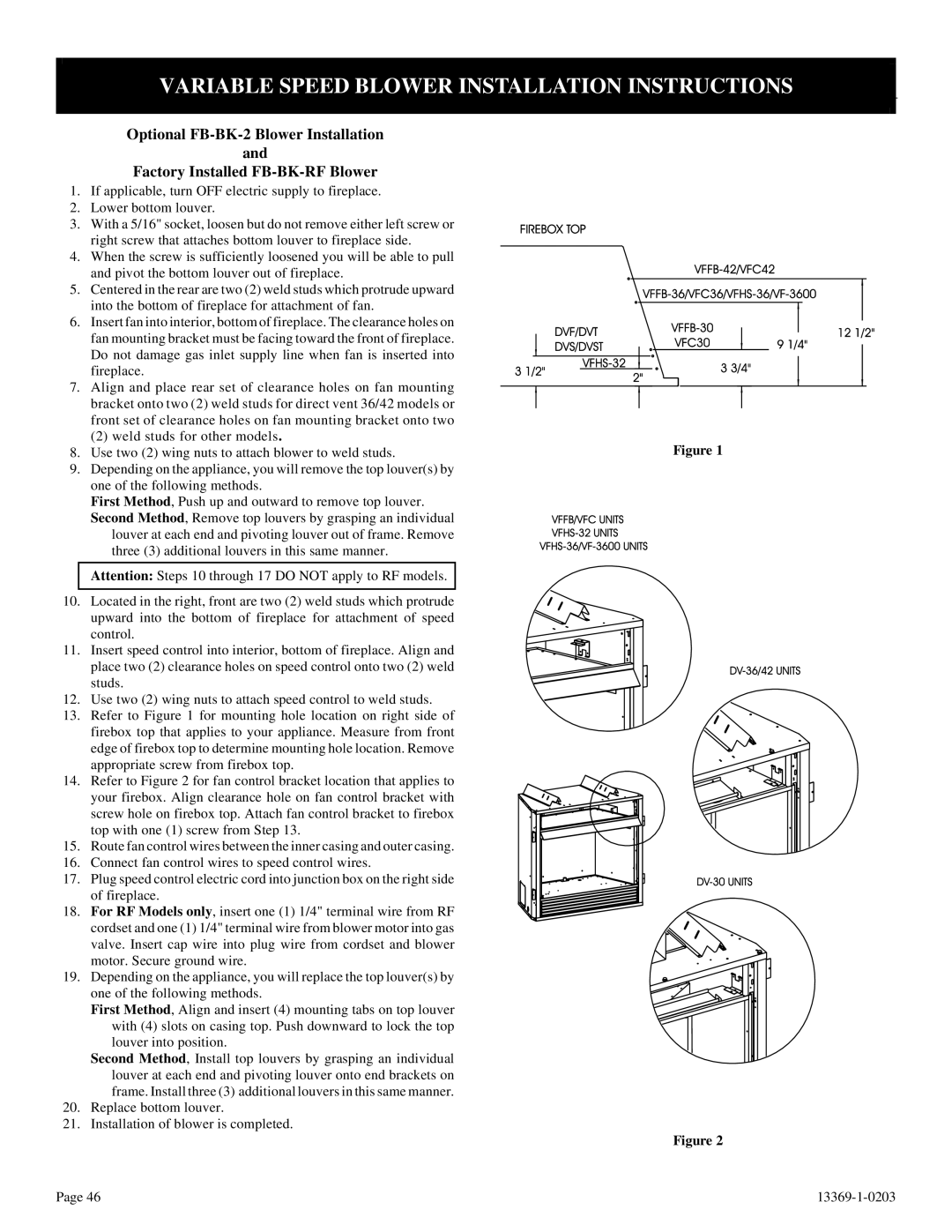 DVS 30-2 installation instructions Variable Speed Blower Installation Instructions 