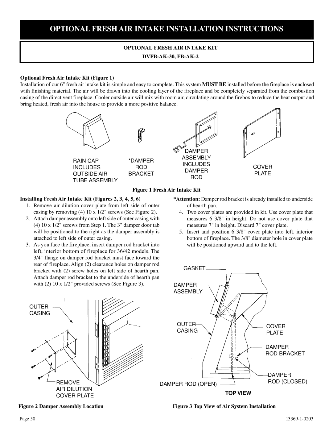 DVS 30-2 installation instructions Optional Fresh AIR Intake KIT DVFB-AK-30, FB-AK-2, Optional Fresh Air Intake Kit Figure 