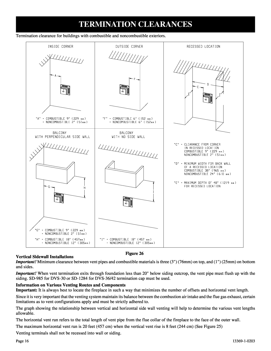 DVS 30-2 installation instructions Termination Clearances, Figure Vertical Sidewall Installations 