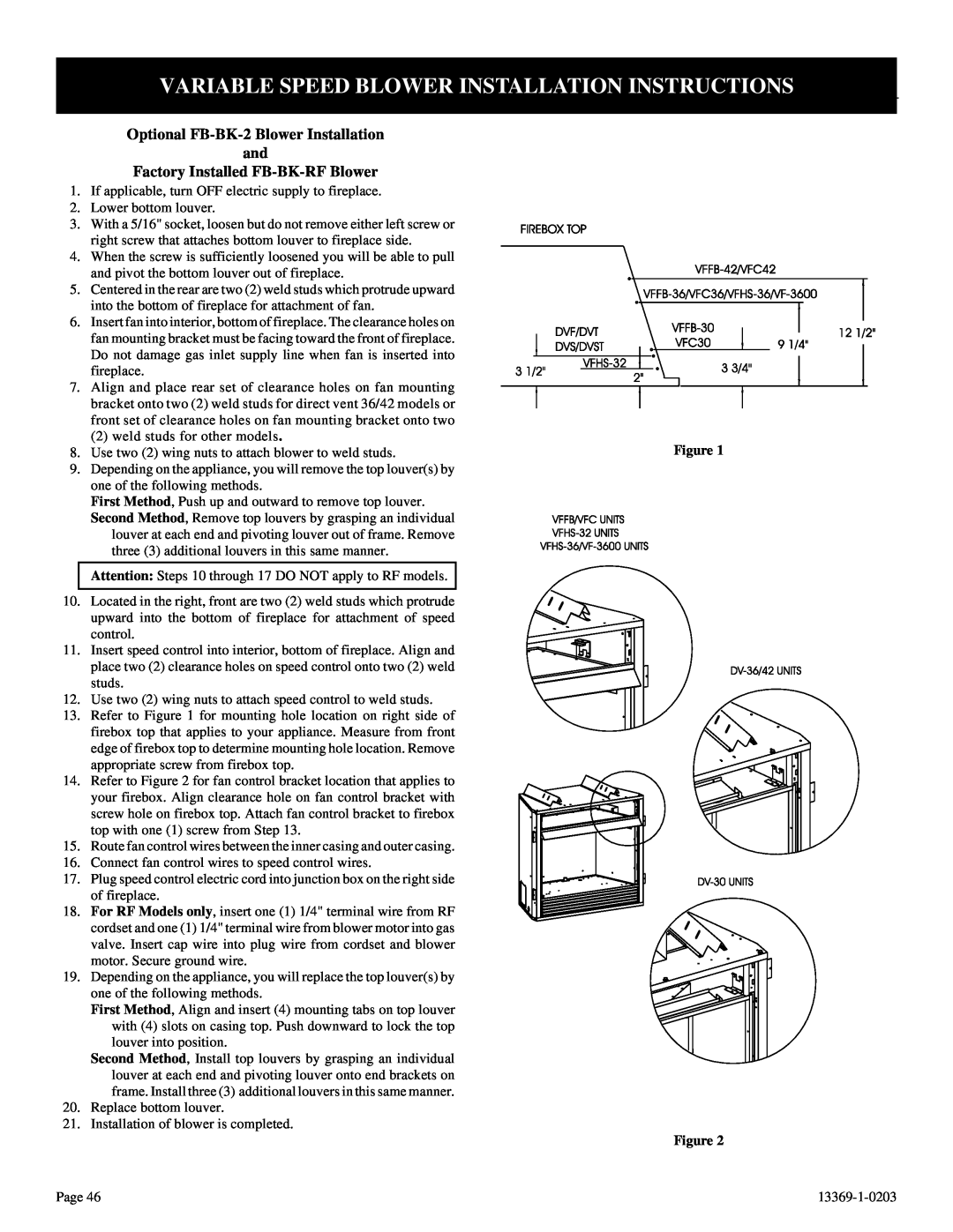 DVS 30-2 Variable Speed Blower Installation Instructions, Optional FB-BK-2Blower Installation and, Figure Figure 