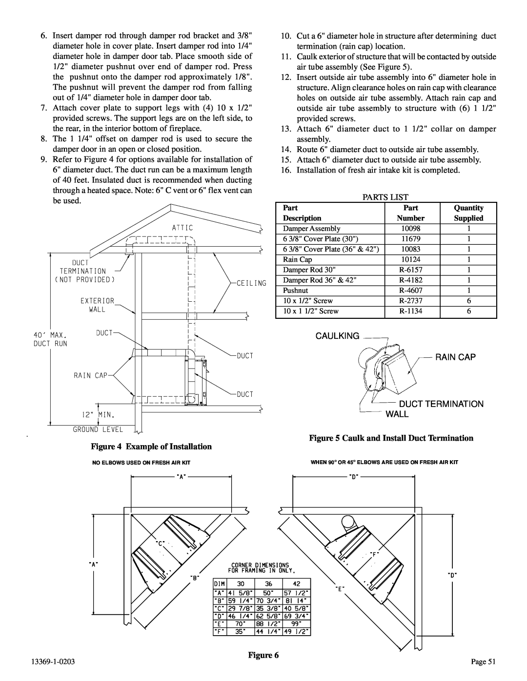 DVS 30-2 installation instructions Example of Installation, Caulk and Install Duct Termination 