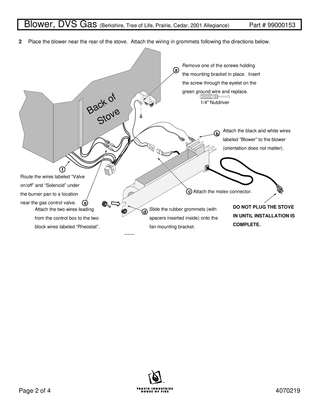 DVS 99000153 installation instructions Back Stove 