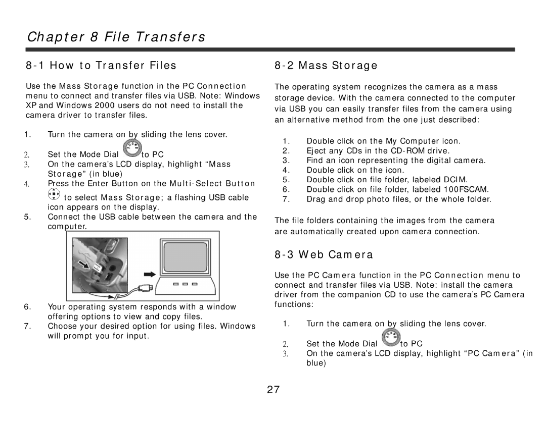 DXG Technology 321 manual File Transfers, How to Transfer Files, Mass Storage, Web Camera 