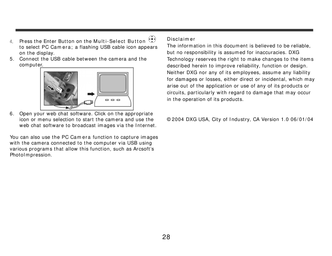 DXG Technology 321 manual Disclaimer 