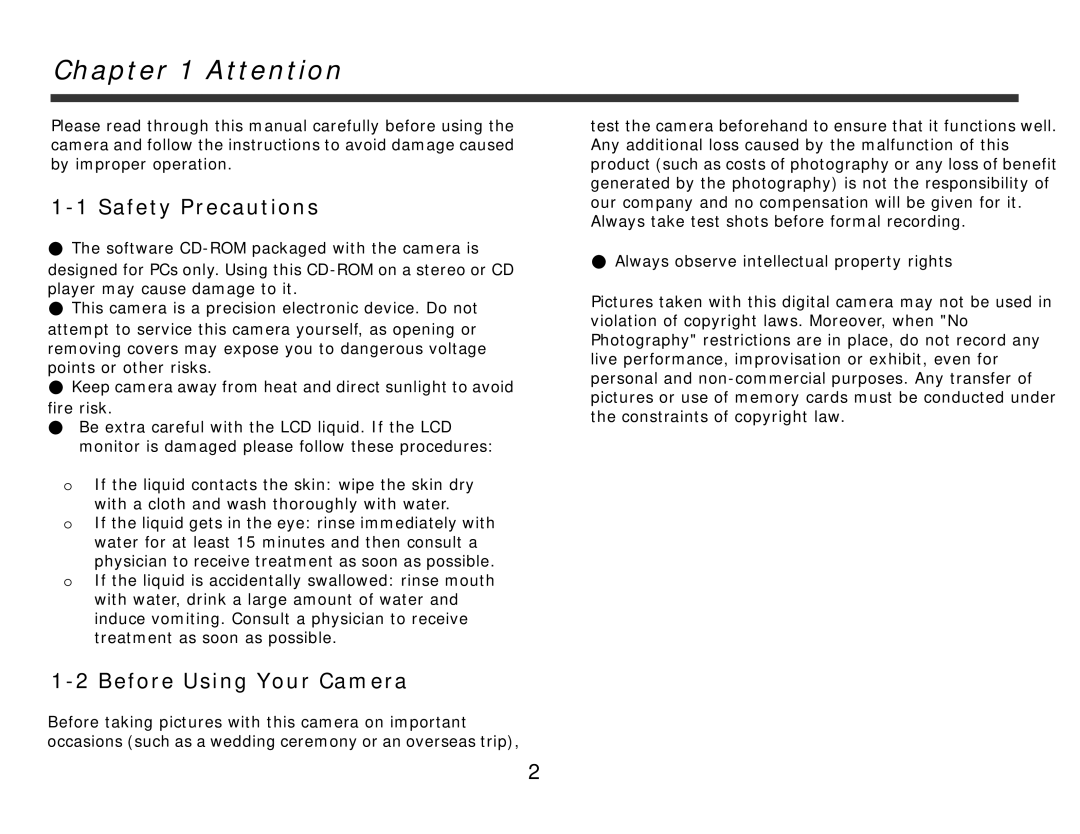 DXG Technology 321 manual Safety Precautions, Before Using Your Camera 