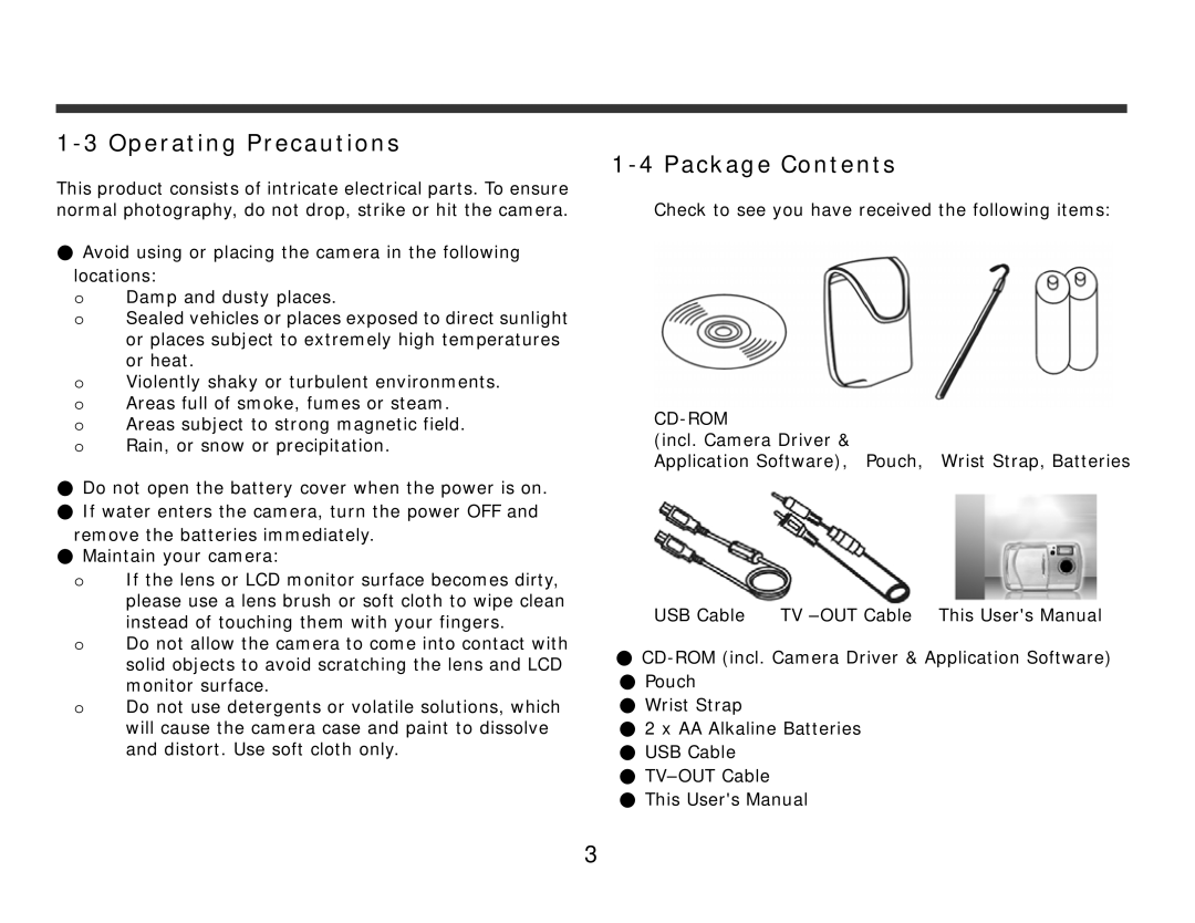 DXG Technology 321 manual Operating Precautions, Package Contents 