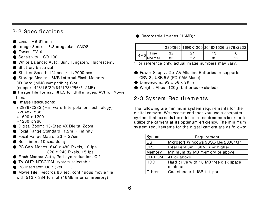 DXG Technology 321 manual Specifications, System Requirements 