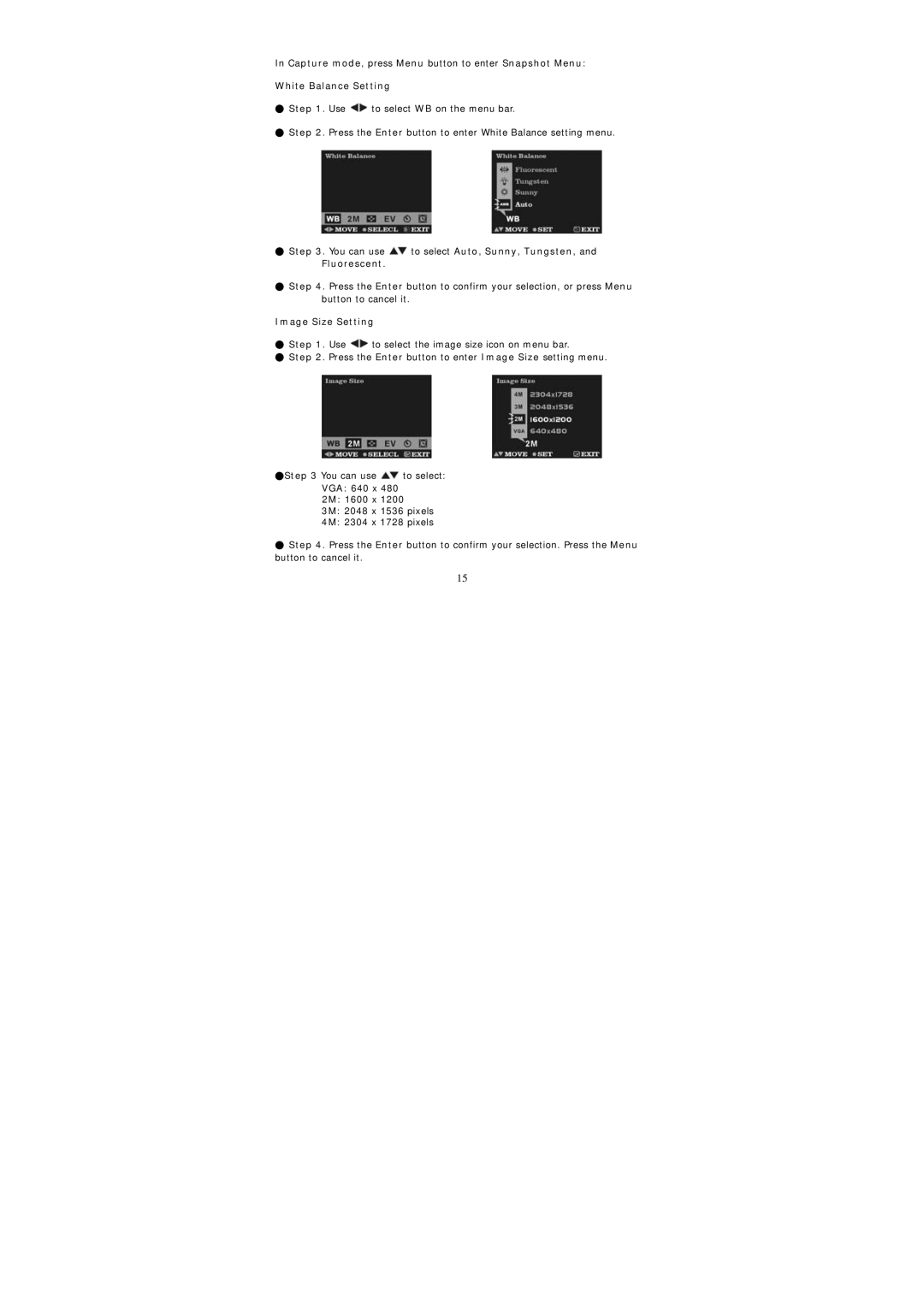 DXG Technology DXG-202V manual You can use to select Auto, Sunny, Tungsten, and Fluorescent, Image Size Setting 