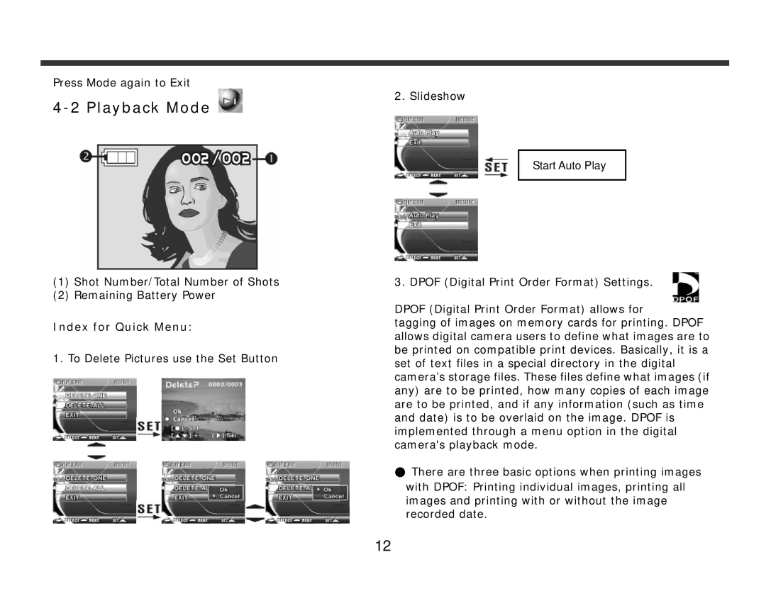 DXG Technology DXG-228 manual Playback Mode, Index for Quick Menu 