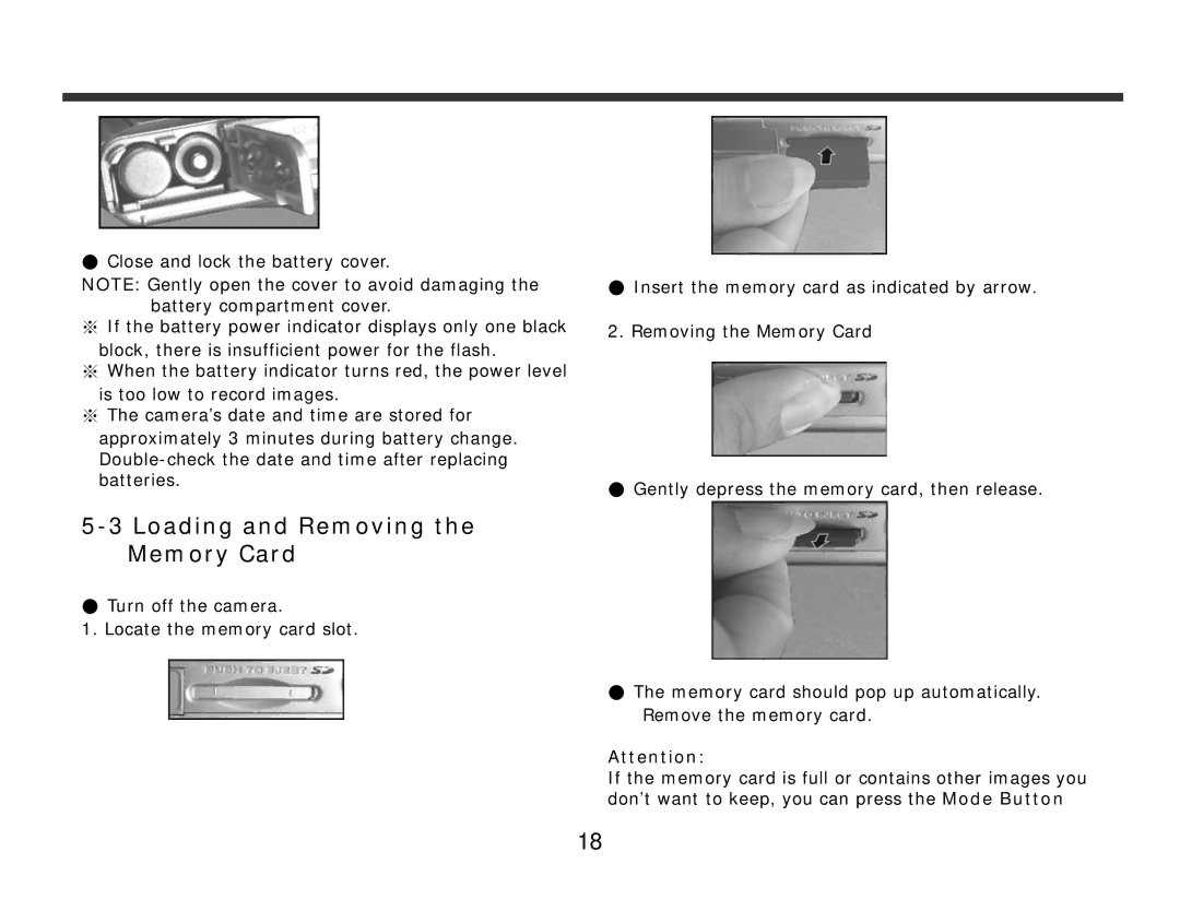 DXG Technology DXG-228 manual Loading and Removing Memory Card 