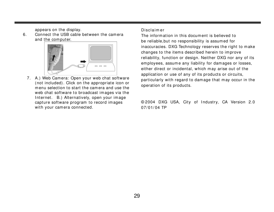 DXG Technology DXG-228 manual Disclaimer 