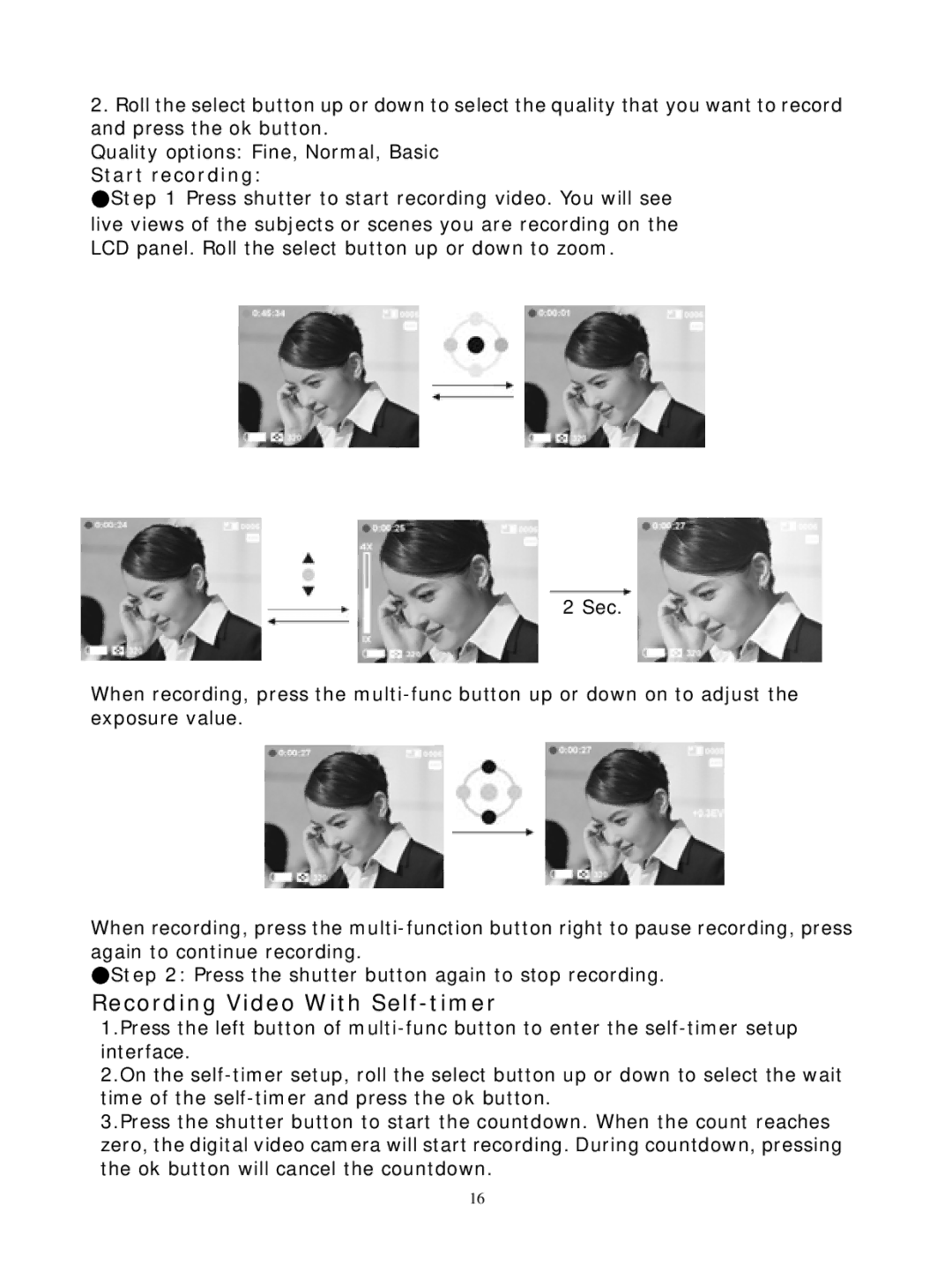 DXG Technology DXG-305VP manual Recording Video With Self-timer, Start recording 