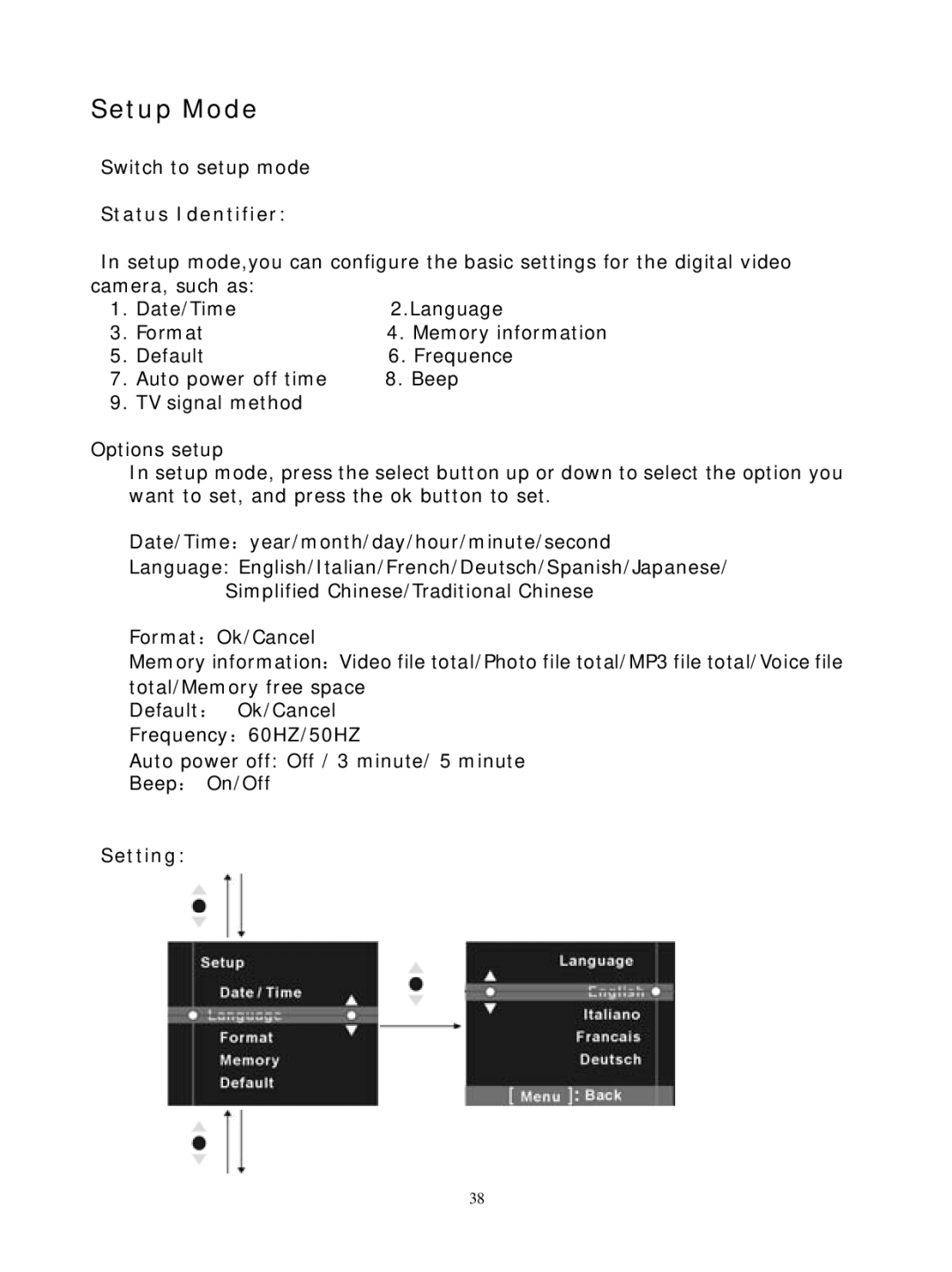 DXG Technology DXG-305VP manual Setup Mode, Setting 