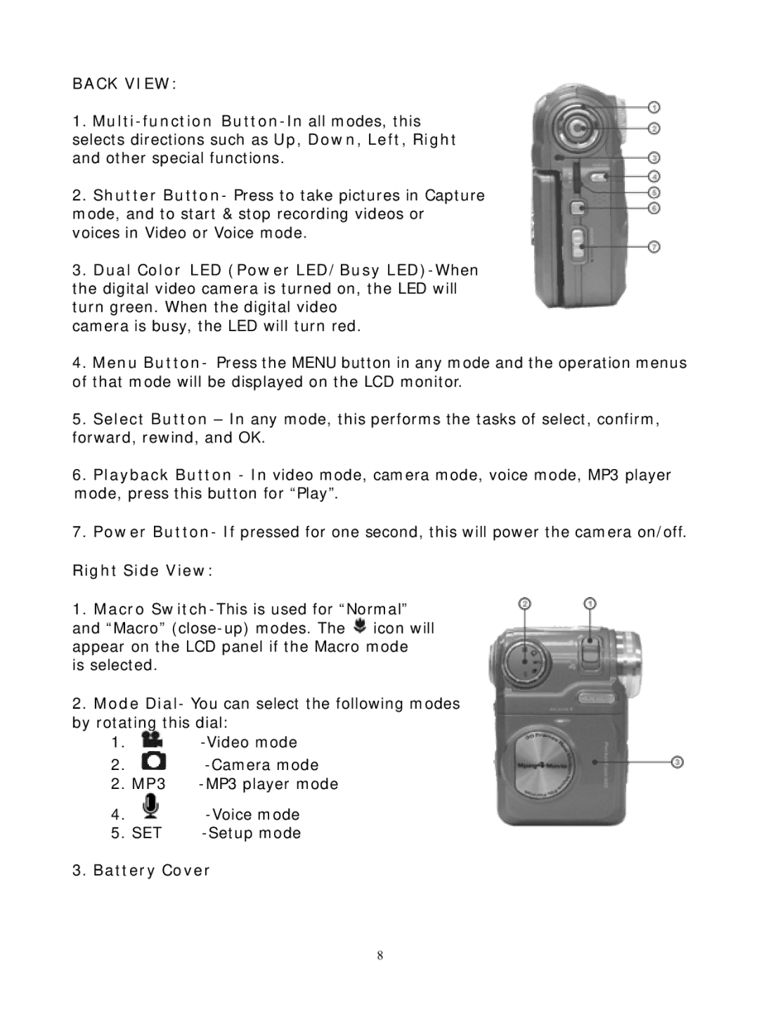 DXG Technology DXG-305VP manual Right Side View, Battery Cover 