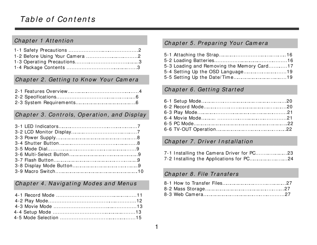 DXG Technology DXG-308 manual Table of Contents 