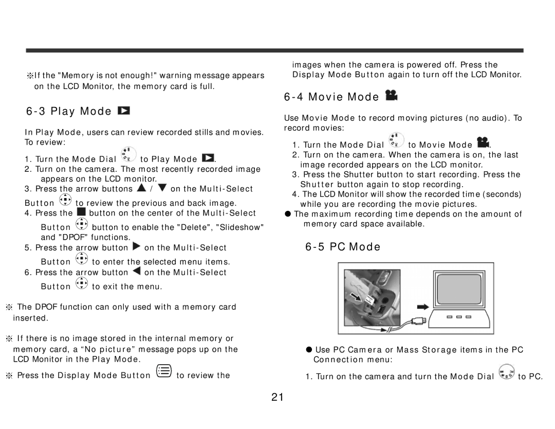 DXG Technology DXG-308 manual PC Mode, To Play Mode 