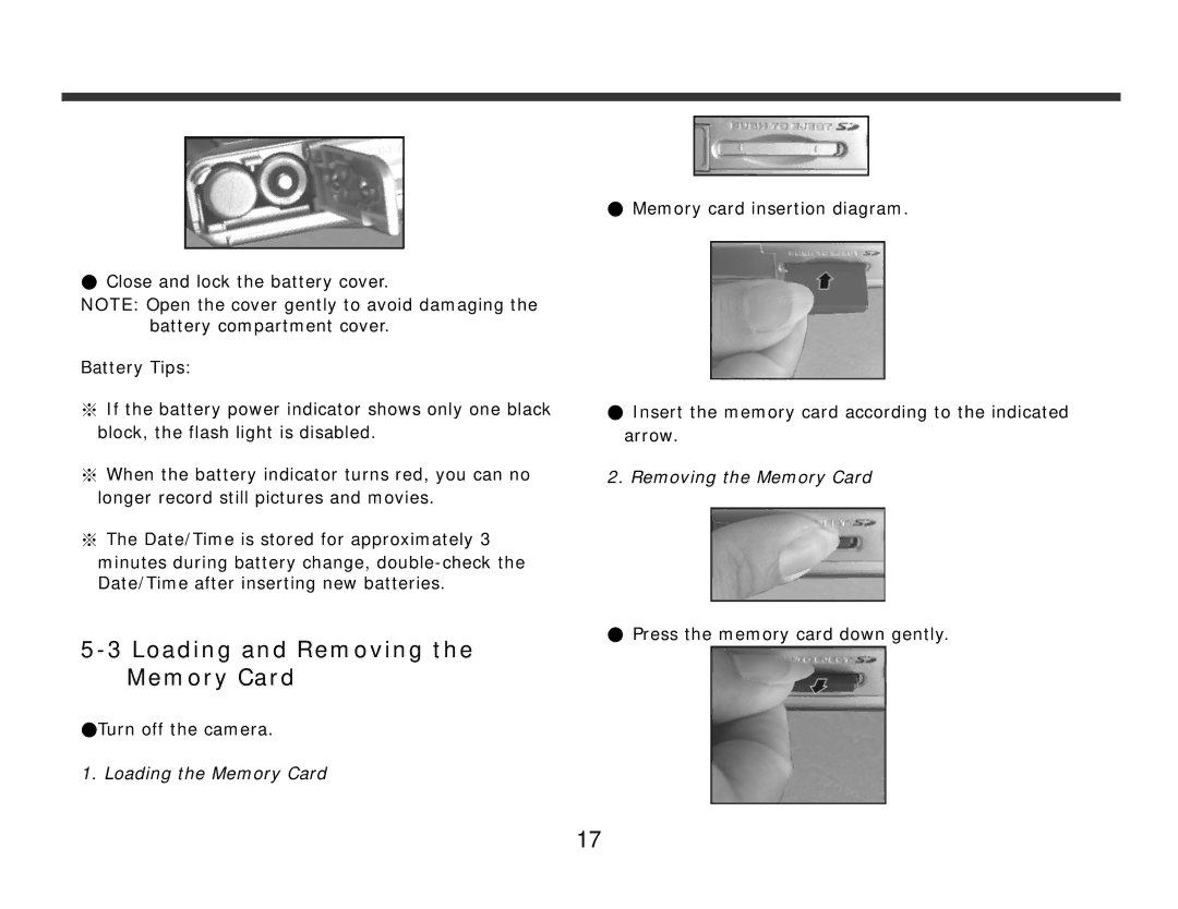 DXG Technology DXG-328 manual Loading and Removing the Memory Card 