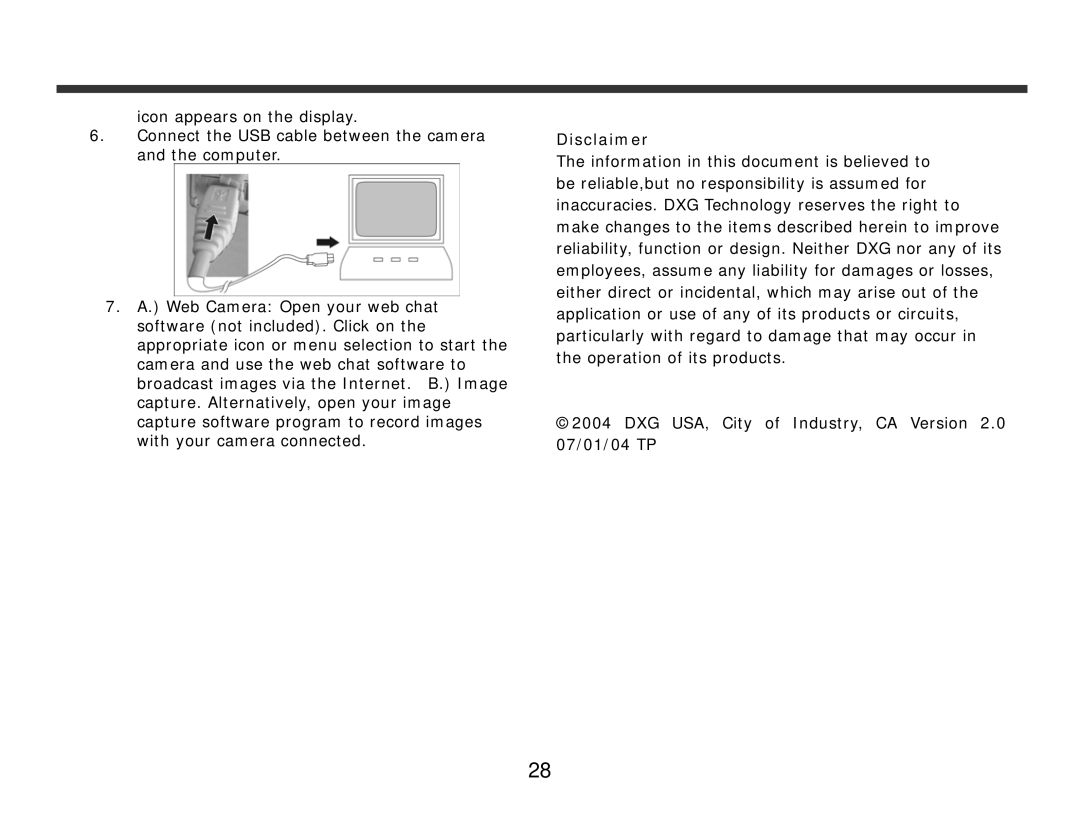 DXG Technology DXG-328 manual Disclaimer 