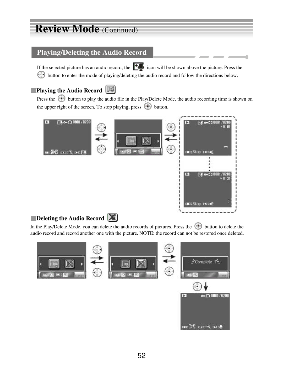 DXG Technology DXG-502 manual Playing/Deleting the Audio Record, Playing the Audio Record 