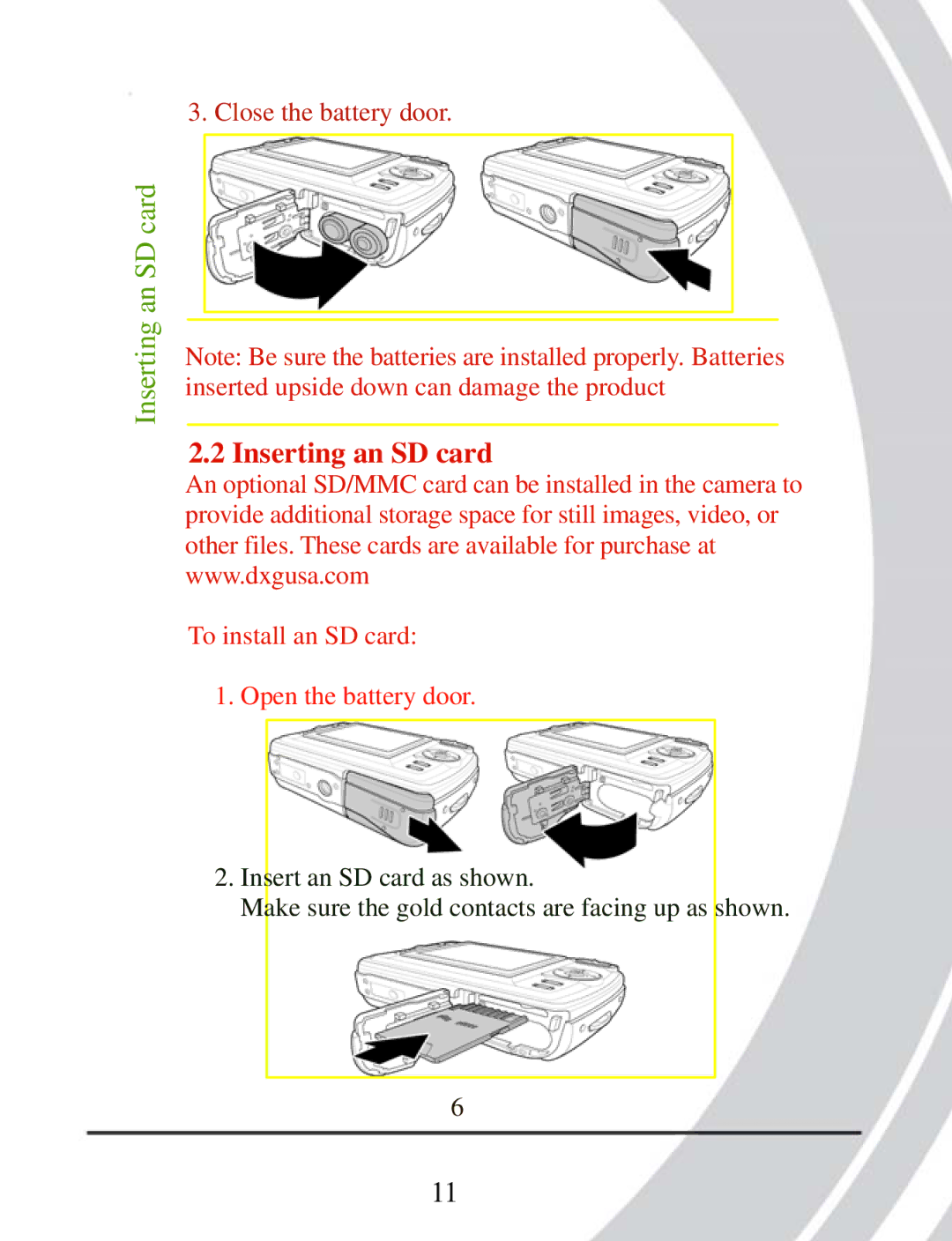 DXG Technology DXG-503 manual Inserting an SD card 