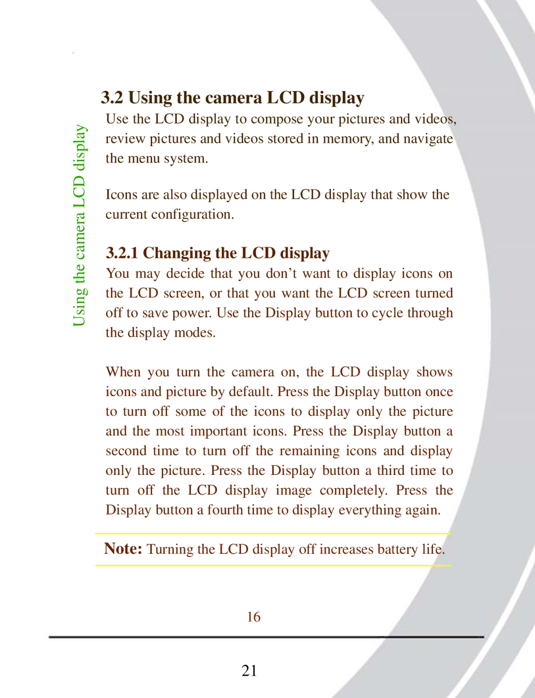 DXG Technology DXG-503 manual Using the camera LCD display 