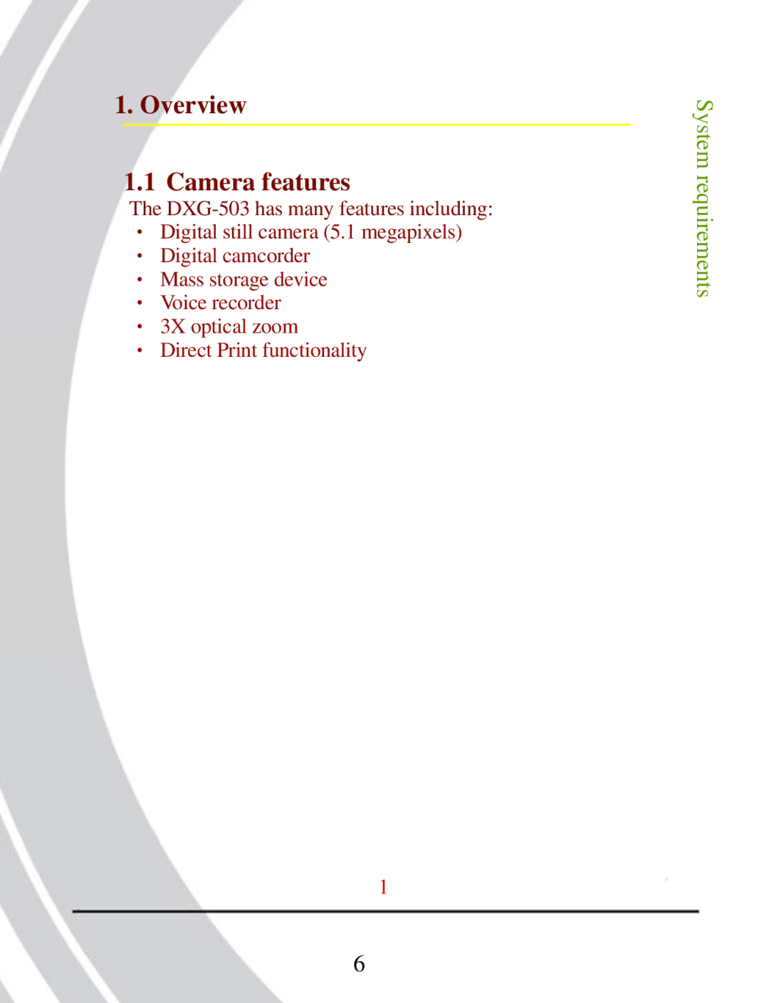 DXG Technology DXG-503 manual Camera features 