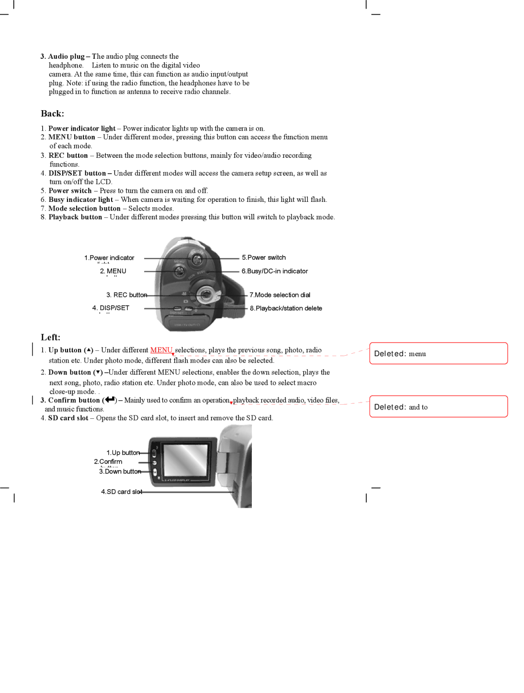 DXG Technology DXG-505V manual Back, Left, Mode selection button Selects modes 