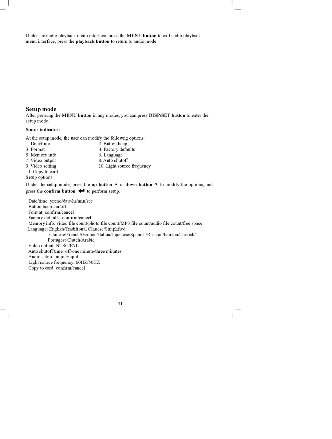 DXG Technology DXG-505V manual Setup mode, Status indicator 